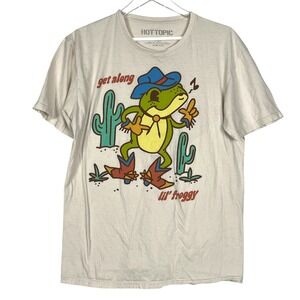 Hot Topic Lil Froggy Cowboy T-Shirt Mens L Graphic Cream Western Cottagecore